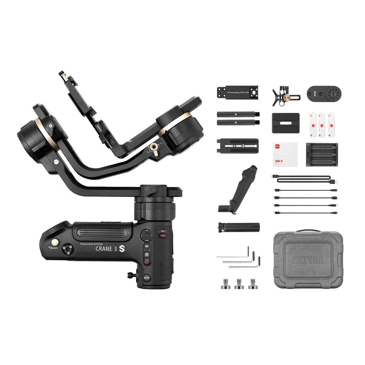 ZHIYUN Crane 3S: 55° angled roll axis, Extendable Arm, SmartSling Grip, and Advanced Zoom/Focus.
