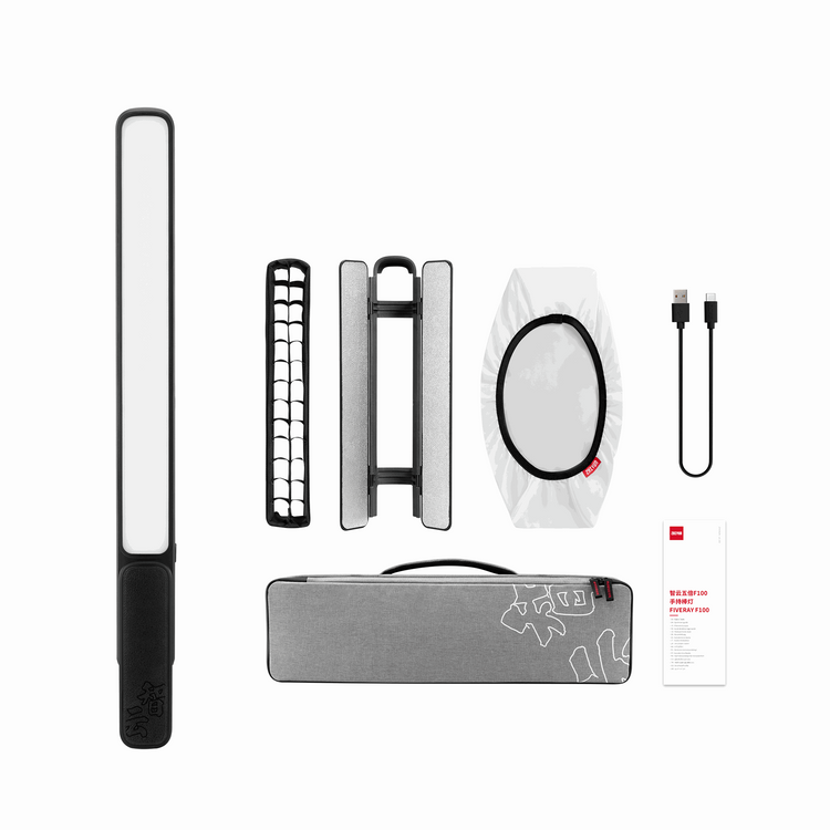 ZHIYUN FIVERAY F100: Portable stick light with 100W super brightness, Pro RGB/FX effects, and fast power bank charging.