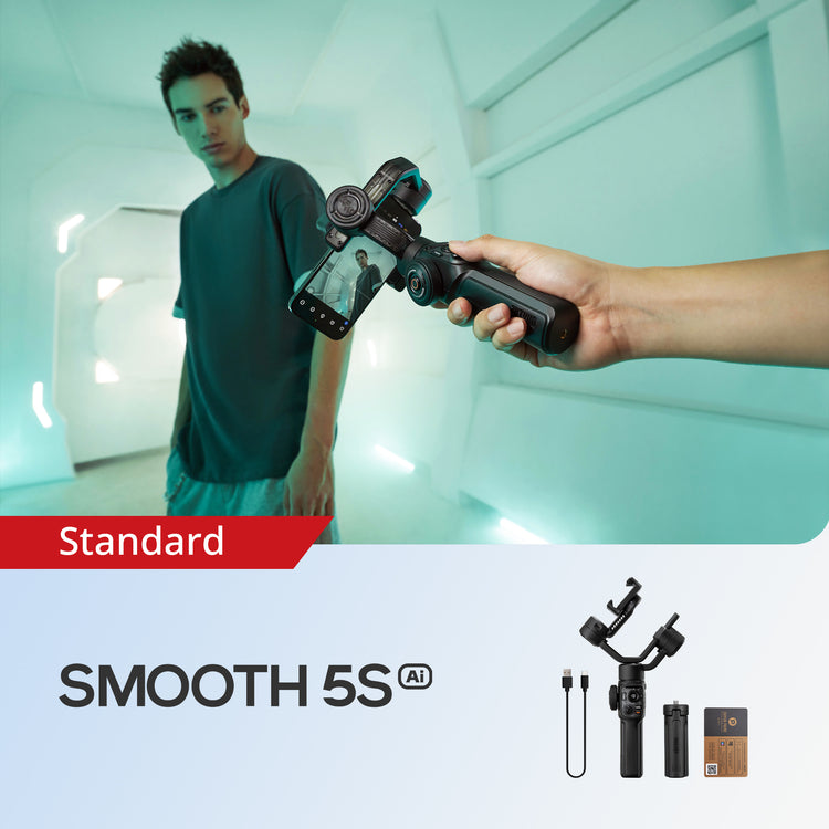 ZHIYUN Smooth 5S AI, Advanced magnetic AI tracker, crystal-clear body, intelligent gesture control, orthogonal 3-axis structure, built-in fill light