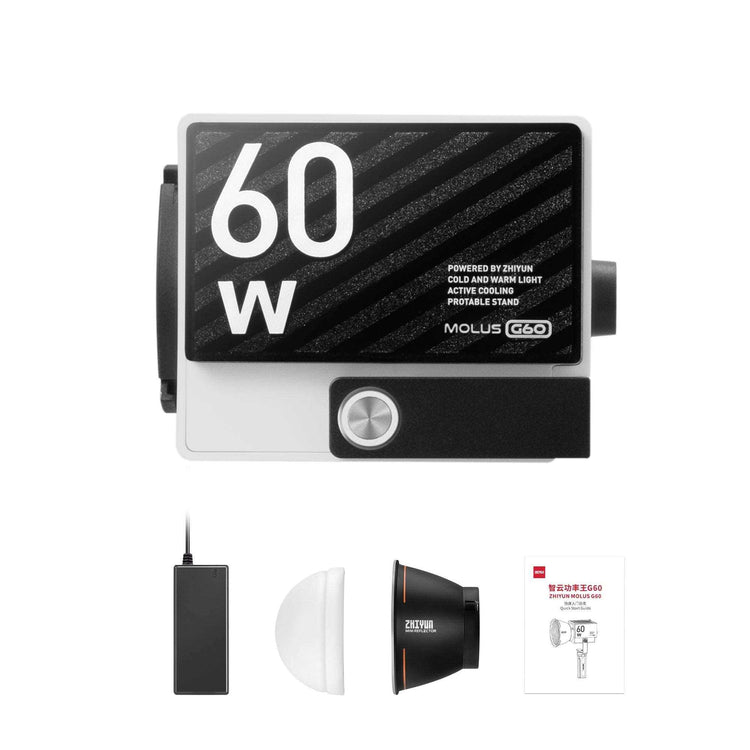 ZHIYUN MOLUS G60: Professional 60W film light with DynaVort Cooling. Fast charging, Bluetooth control.