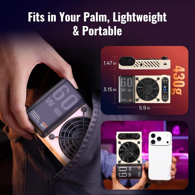 ZHIYUN FIVERAY M60 Ultra 60W Pocket RGB Video Light | Ultra-Portable Fill Light for Creators