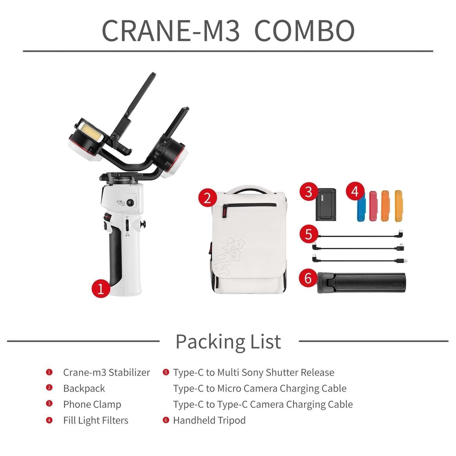 ZHIYUN Crane M3: Portable, professional, compatible. Compact design, dual-color fill light, 1.22” touch screen, PD 12W fast charging.