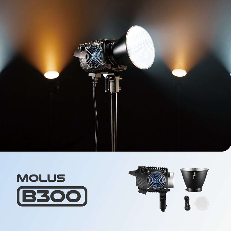 ZHIYUN MOLUS B-Series lights, 100W to 500W, ZY Vega App, K1 Controller, 2700K-6500K color rendering