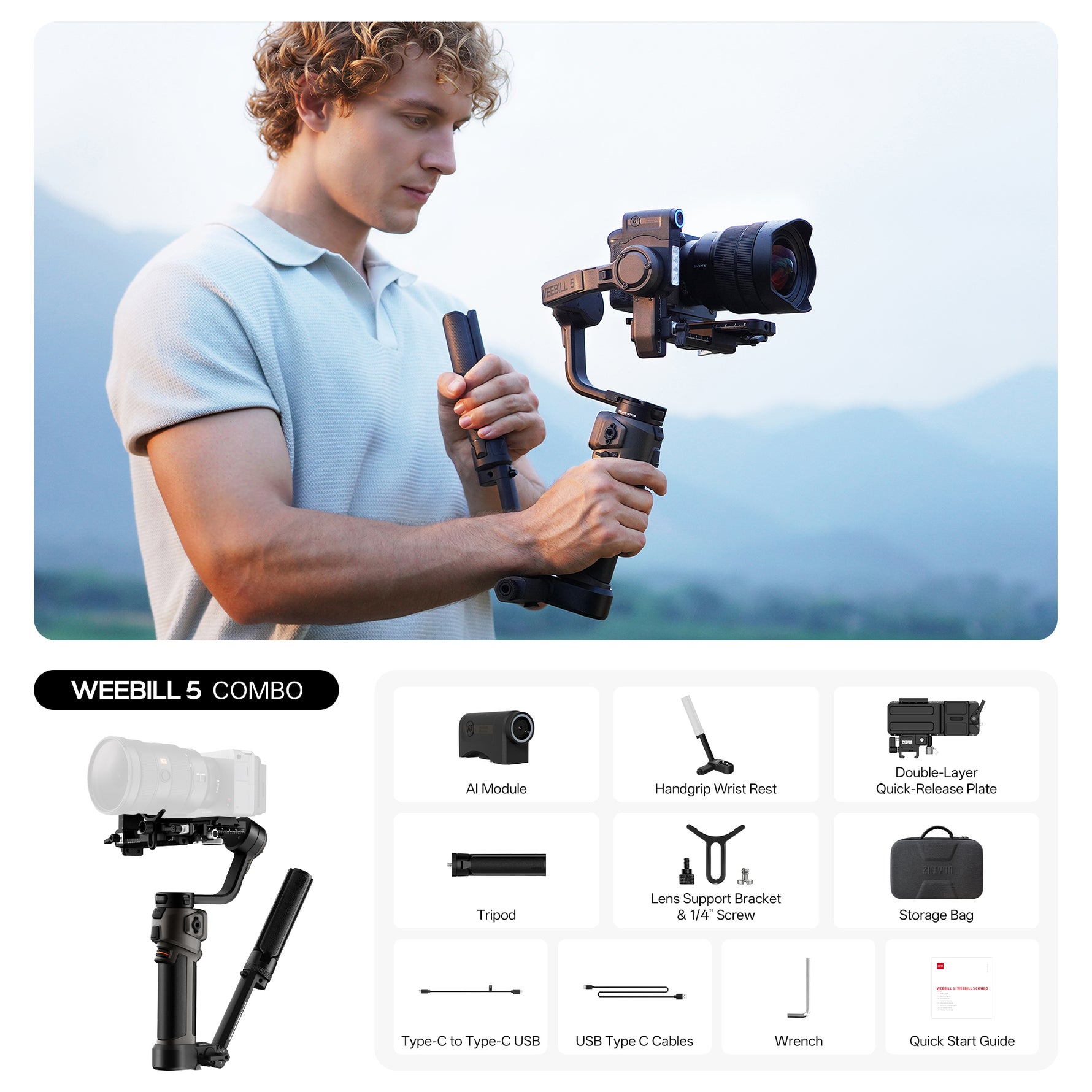 ZHIYUN Weebill 5 | Built-In Handle AI Tracking Lightweight 3‑Axis Gimbal