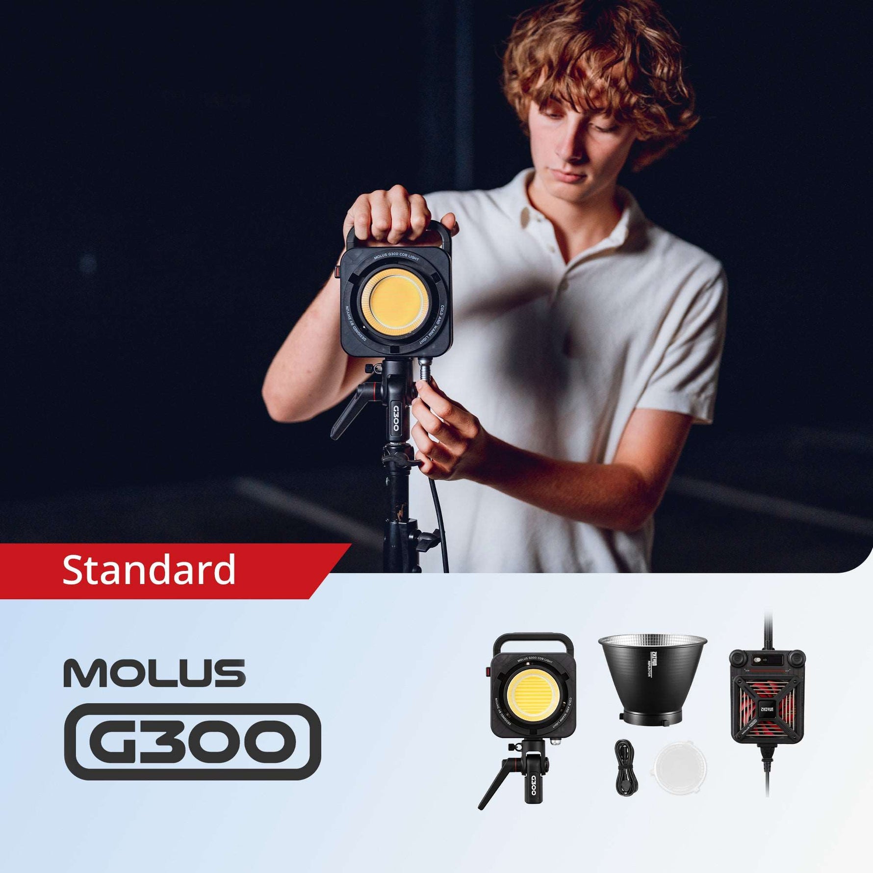 ZHIYUN MOLUS G300 COB Light, 300W brightness, MAX Extreme Mode, separate controller, ZY Vega App
