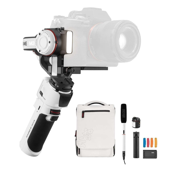 ZHIYUN Crane M3: Portable, professional, compatible. Compact design, dual-color fill light, 1.22” touch screen, PD 12W fast charging.