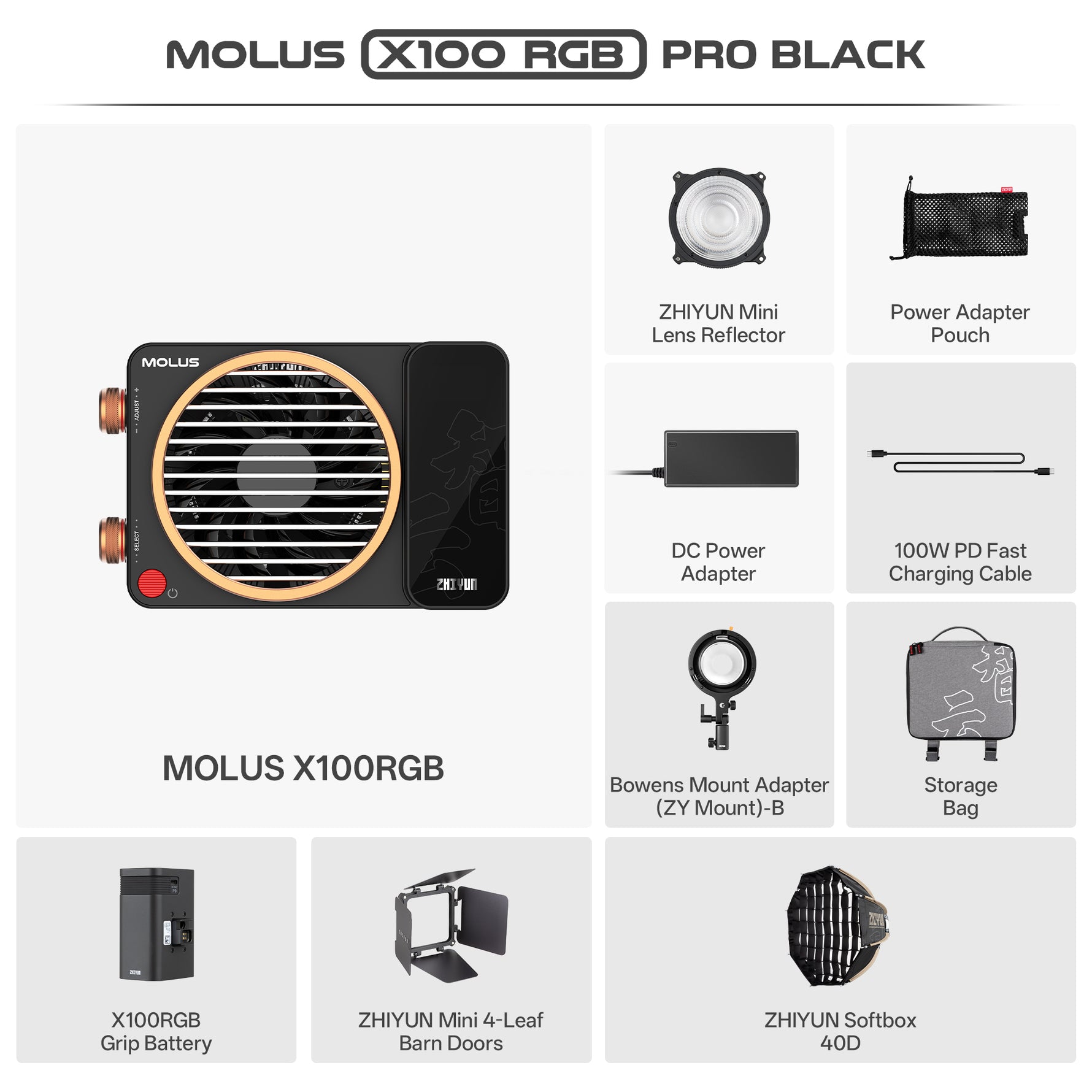 Zhiyun X100 RGB fill light black pro
