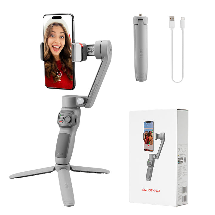 ZHIYUN Smooth Q3: Smart 3-Axis Phone Stabilizer with 180° Fill Light , Compact Design, Wide-angle shooting supported, and Easy Editing App Included.