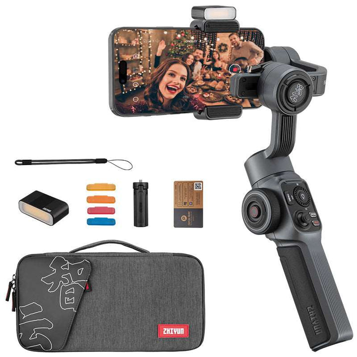 ZHIYUN Smooth 5: Professional steel motors, low-angle and super wide-angle shooting supported, optimized controls, magnetic fill light.