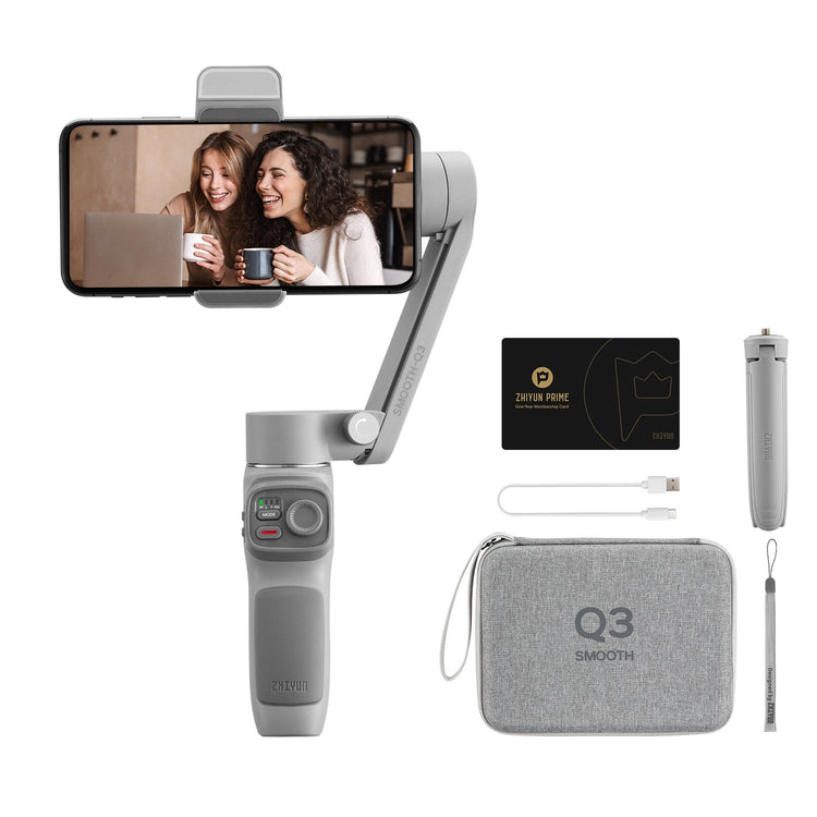 ZHIYUN Smooth Q3: Smart 3-Axis Phone Stabilizer with 180° Fill Light , Compact Design, Wide-angle shooting supported, and Easy Editing App Included.