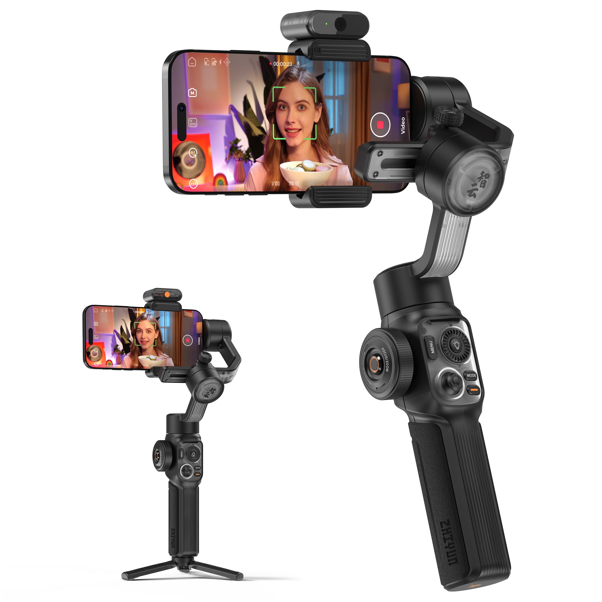 ZHIYUN Smooth 5S AI, Advanced magnetic AI tracker, crystal-clear body, intelligent gesture control, orthogonal 3-axis structure, built-in fill light