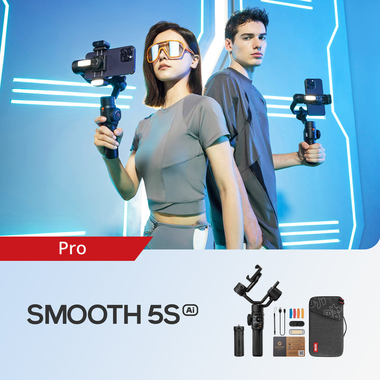 ZHIYUN Smooth 5S AI, Advanced magnetic AI tracker, crystal-clear body, intelligent gesture control, orthogonal 3-axis structure, built-in fill light