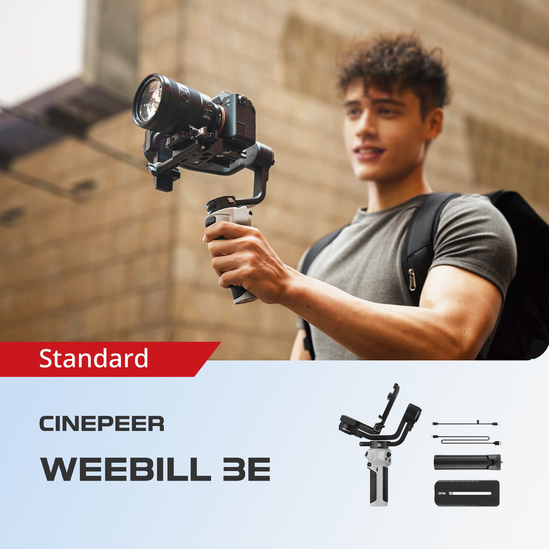 Compact Weebill 3S video camera gimbal powered by integrated fill light and touchscreen UI