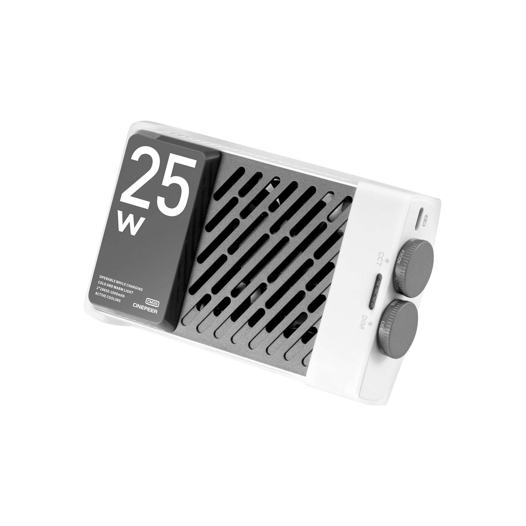 ZHIYUN CINEPEER CM25 portable LED light, 25W brightness, 2700K-6200K color range, CRI≥96, TLCI≥97, 232g, built-in battery