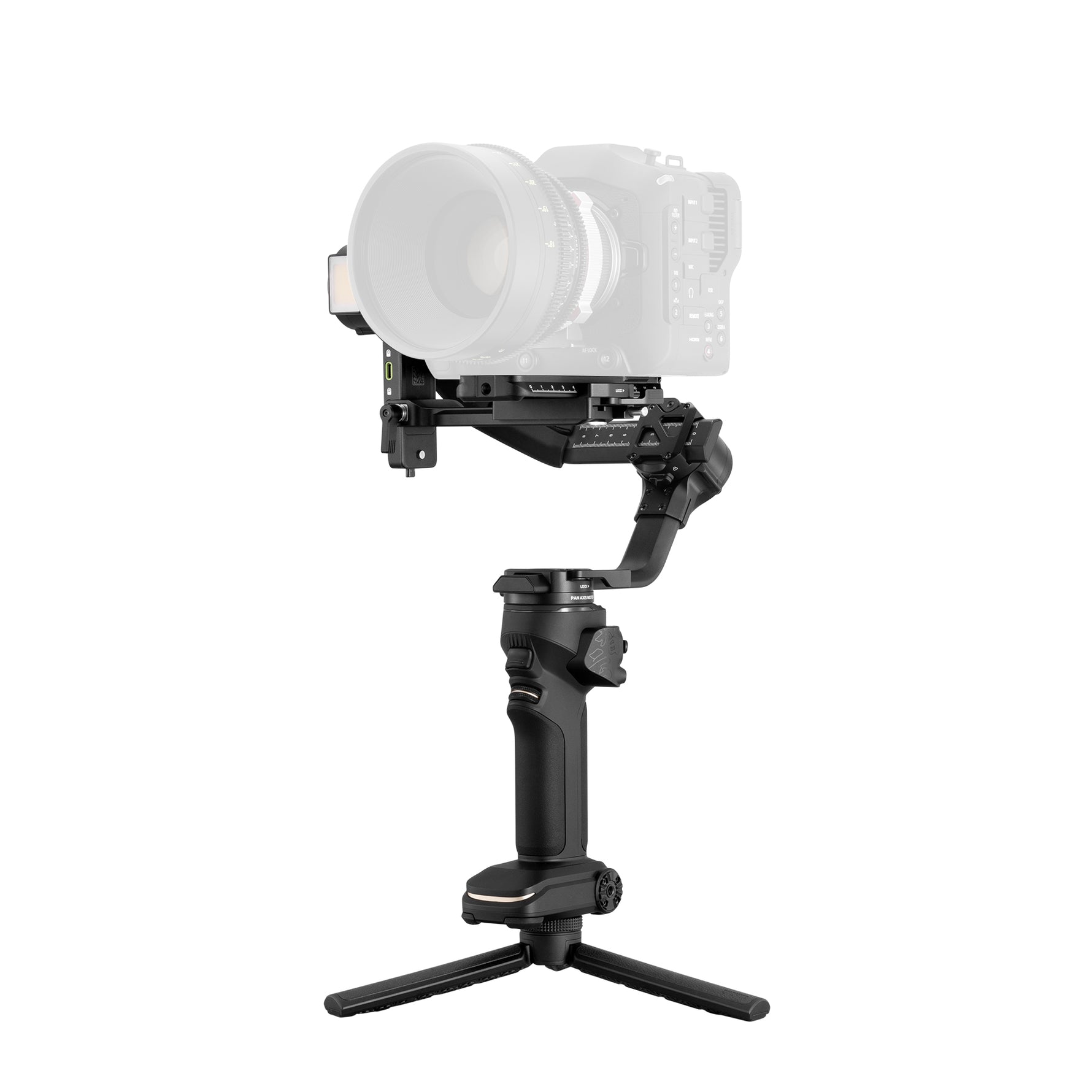 ZHIYUN CRANE 4 3-axis handheld gimbal with extended arm supporting a compact cinema camera