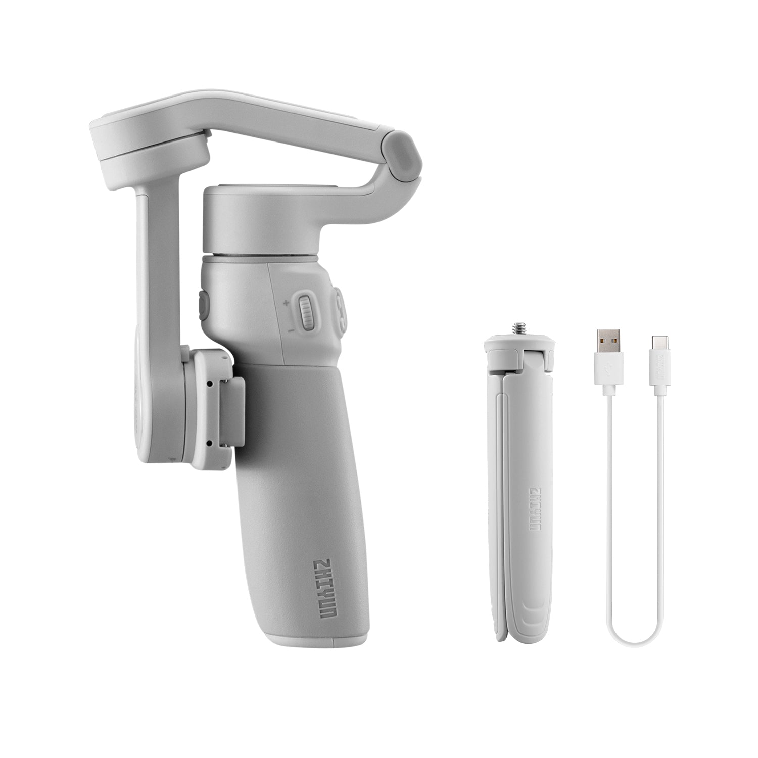Close-up of ZHIYUN Smooth Q4 control wheel and ergonomic grip for one‑hand operation