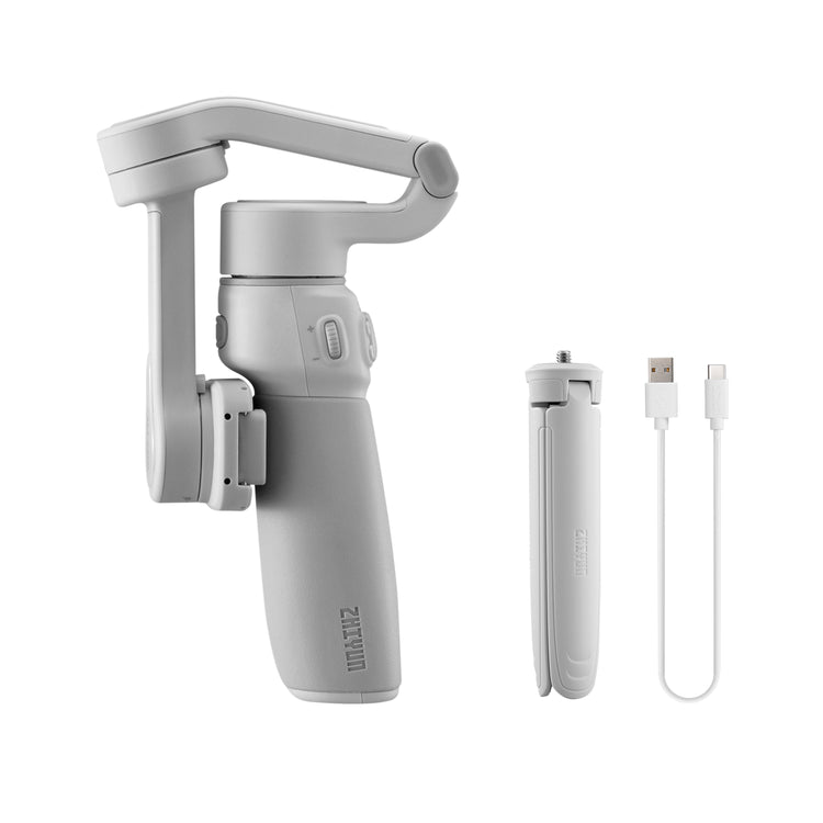 Close-up of ZHIYUN Smooth Q4 control wheel and ergonomic grip for one‑hand operation
