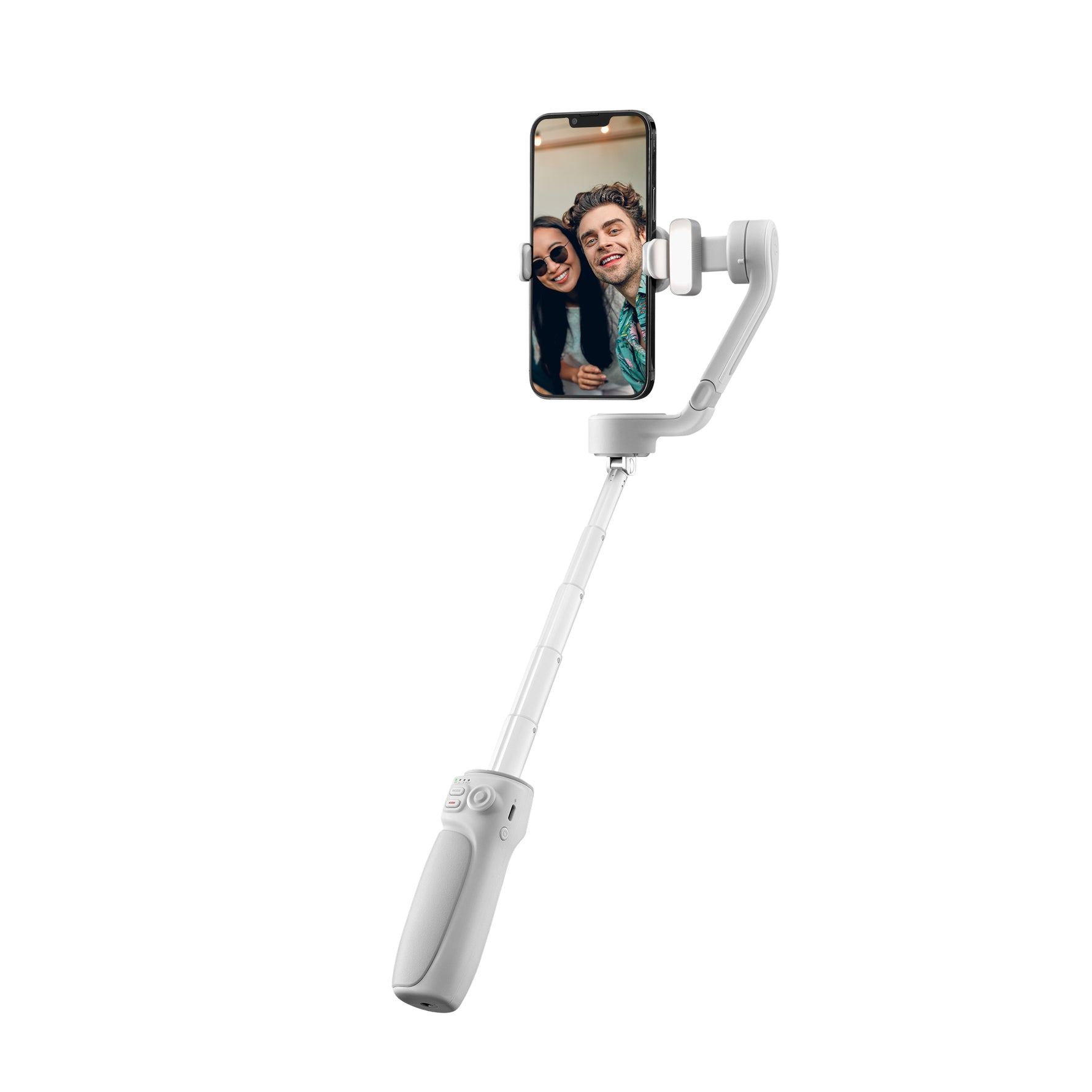 Content creator using ZHIYUN Smooth Q4 mobile phone gimbal with built‑in fill light in low light