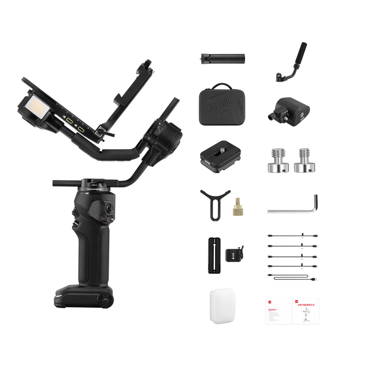 ZHIYUN CRANE 4 gimbal stabilizer with external monitor attached for professional video production